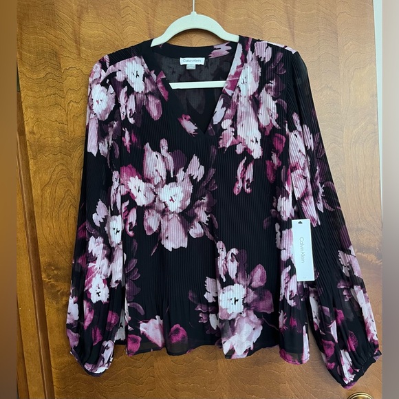 Calvin Klein Suit NWT Size Large long balloon sleeve blouse in Fall Floral Print - Picture 1 of 12